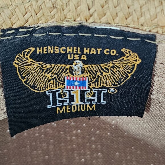 Henschel Medium Natural Straw Fedora Hat With Brown & White Trim‎ Band USA《804》A - Picture 5 of 5